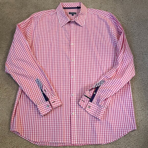 NWOT Jeremy Argle NYC Men's Pink and White Checked Button-down XXL 100% Cotton - Picture 1 of 12